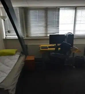 een-huis-opgeruimd-voor-een-frisse-start (1) Opgeruimd woongedeelte met bed, bureau en computerscherm bij het raam.